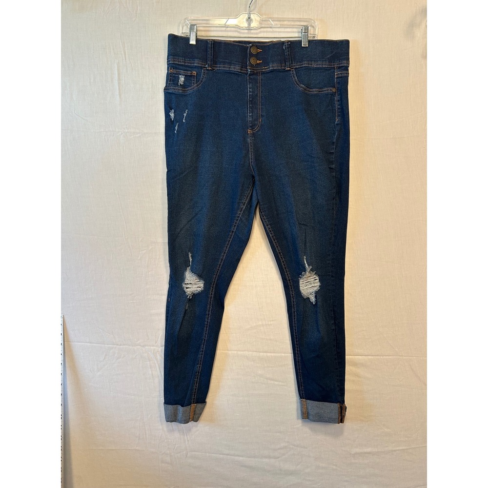 Just Be Womens 2X Distressed Skinny Jeans High Rise Ripped Cuffed Denim